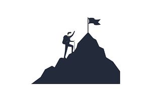 Climber reaching the peak of a mount, an Illustration by designvectx