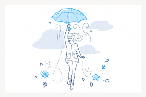 Girl Flying Weather Wind Umbrella