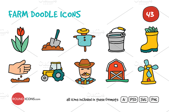 Farm Doodle Icons Set