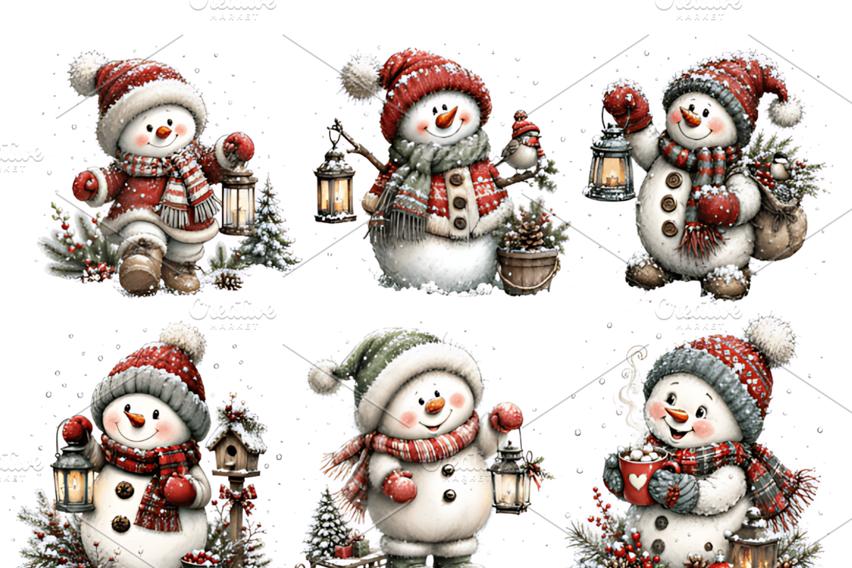 Whimsical Christmas Snowman Bundle, a Seasonal Illustration by Coco Bloom (Photo 3 of 3)