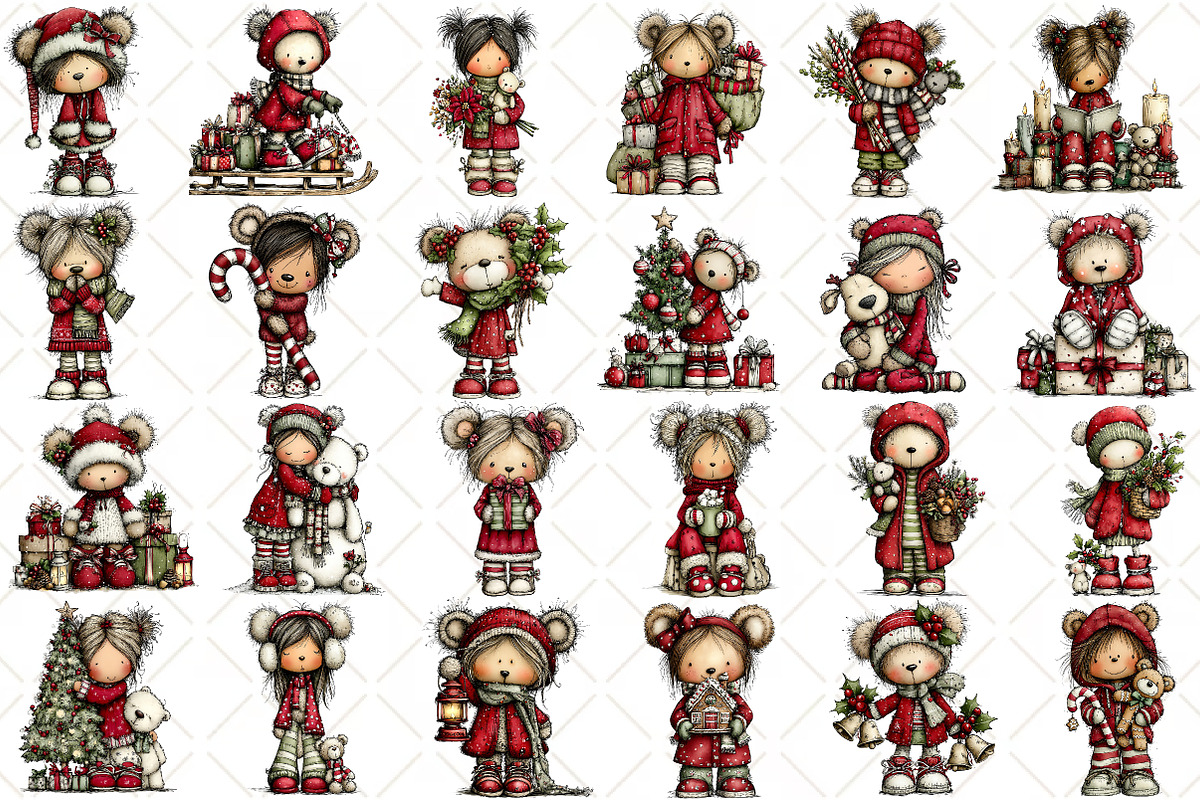 Cute Christmas Bear Girl Clipart, a Seasonal Illustration by Black Bird Studio (Photo 2 of 7)