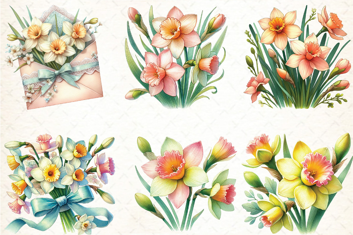 Spring Daffodils Coquette Clipart, an Illustration by DreamCafeArt (Photo 2 of 5)