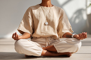 Person practicing meditation indoors during daylight in a serene environment, a Photo by AlyaAnd