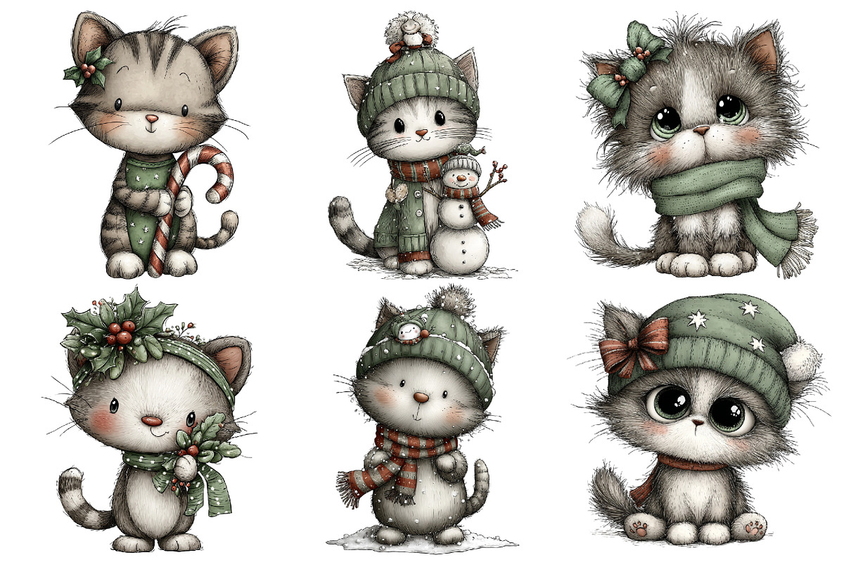 Whimsical Christmas Cat Clipart, an Illustration by Pixels.Craft (Photo 2 of 6)