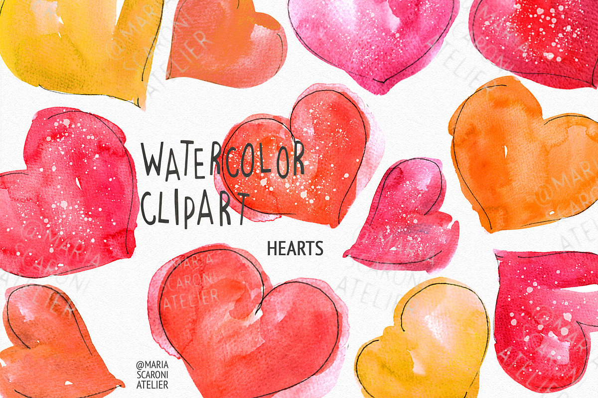 Watercolor Hearts Clipart, an Illustration by MariaScaroniAtelier (Photo 1 of 4)
