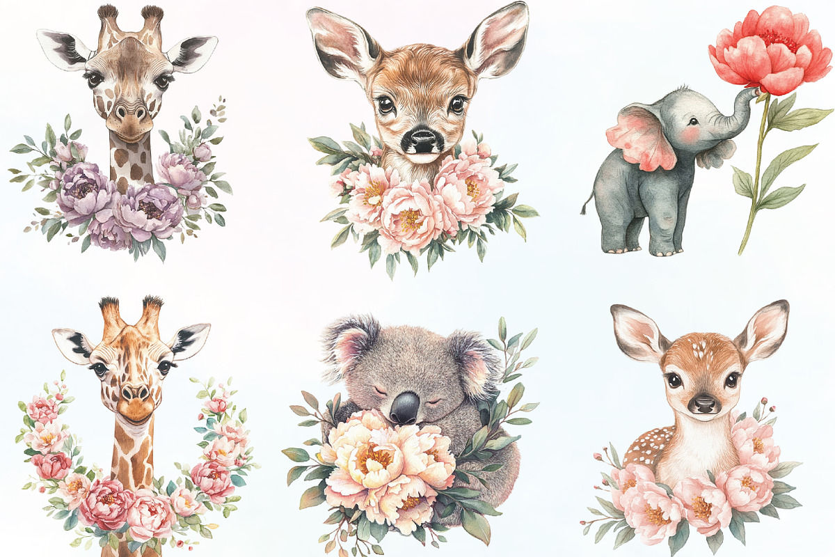 Summer Peony Animals Clipart, an Illustration by CraftArtStudio (Photo 2 of 6)
