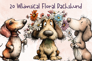 Whimsical Floral Dachshund, Cute Dog, an Animal Illustration by GiraffeCreative