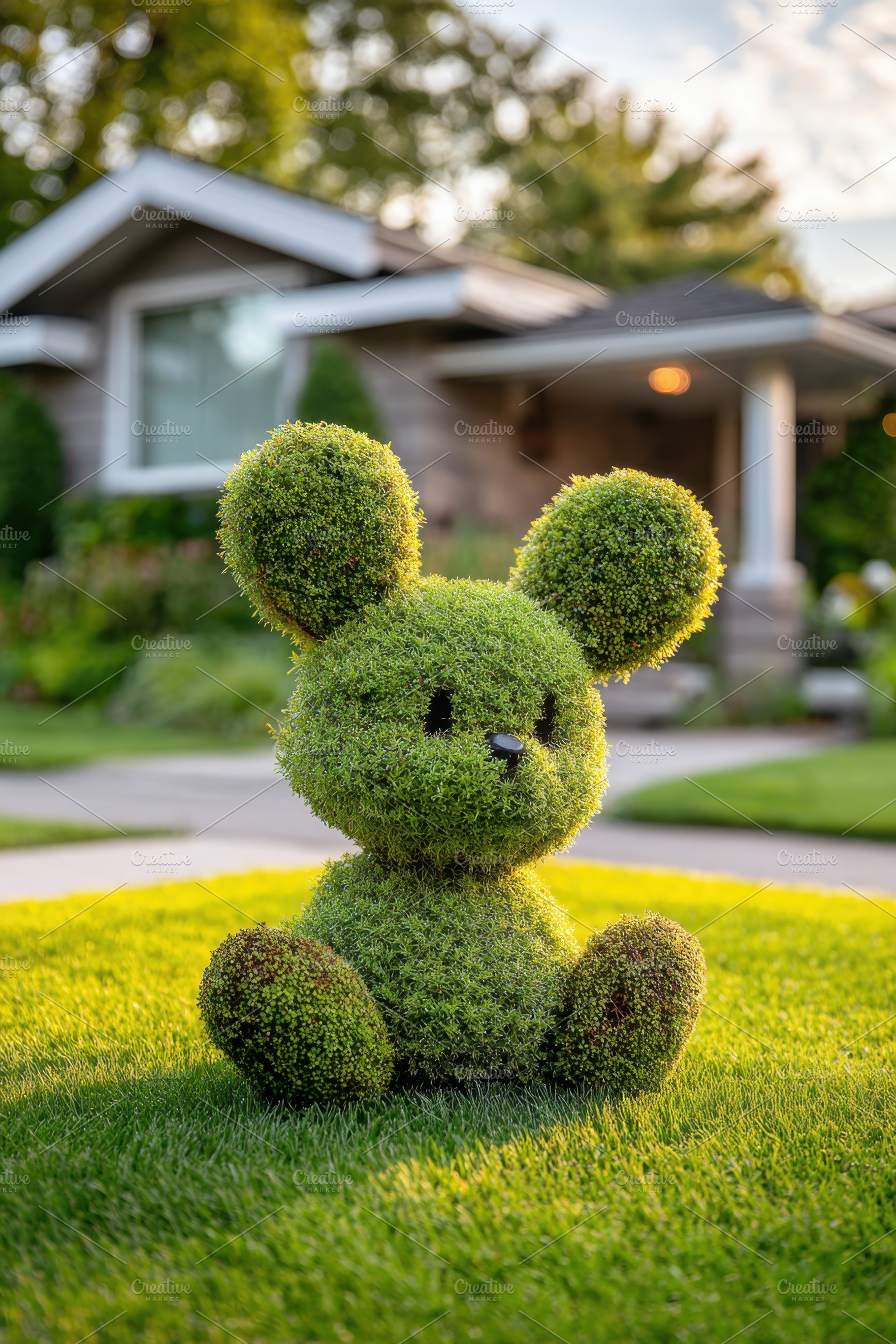 Topiary sculpture of a mouse made from green bushes, a Nature Photo by AlyaAnd