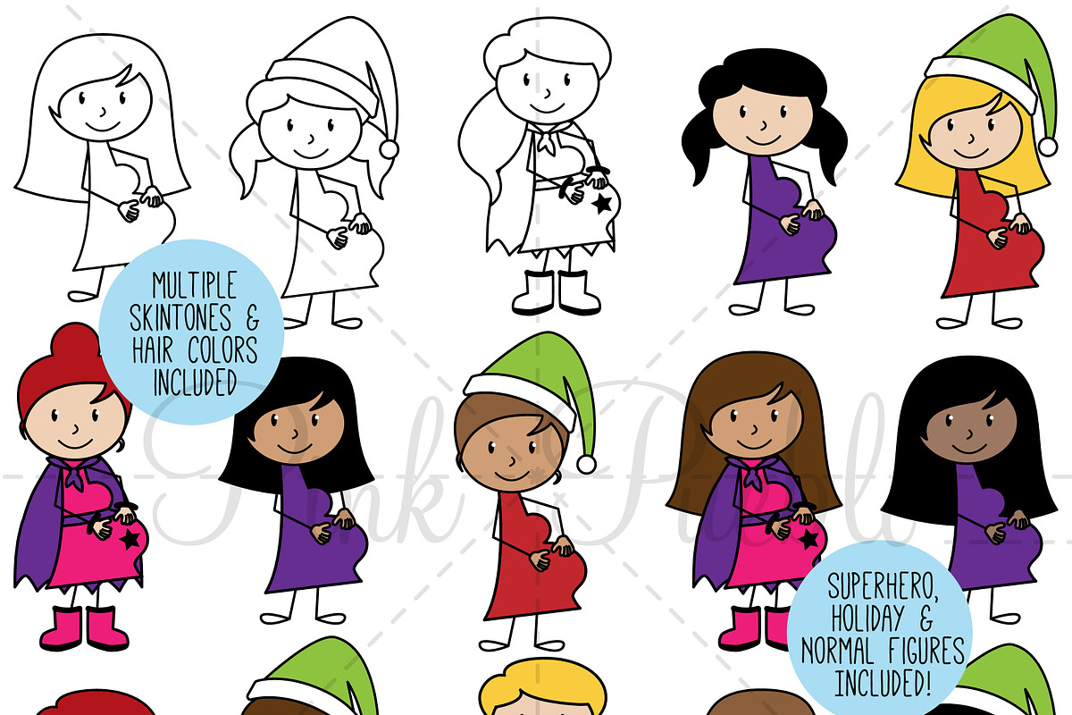 Pregnant Stick Figure Clipart Pack, an Illustration by PinkPueblo (Photo 1 of 4)