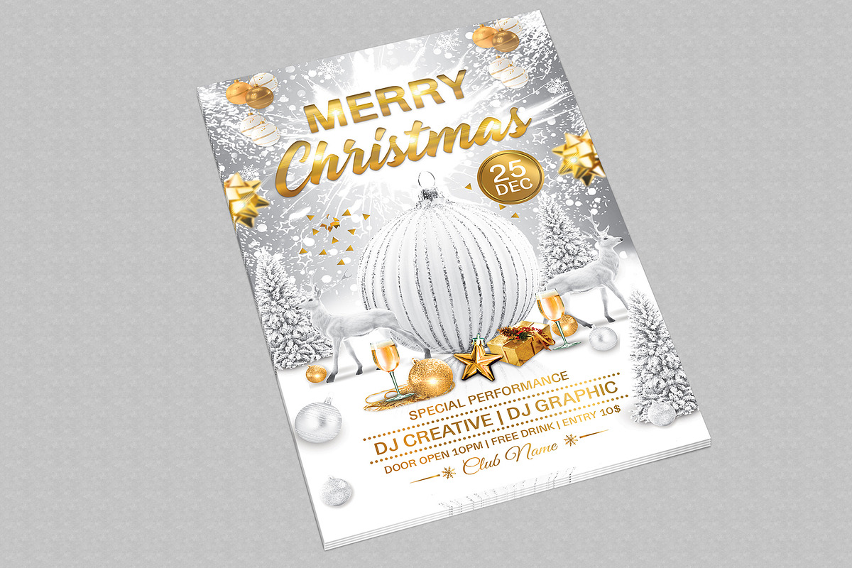 White Merry Christmas Flyer, a Flyer Template by Creative  designer (Photo 4 of 4)