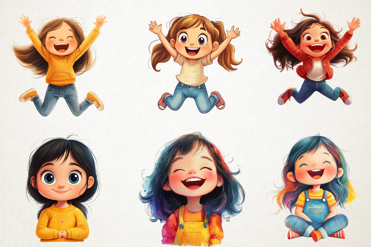 Cute Girl with Emotion Clipart, an Illustration by RobertsArt (Photo 3 of 7)