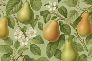 Vintage Botanical Pear and Blossom, a Decorative Illustration by Virgo Studio