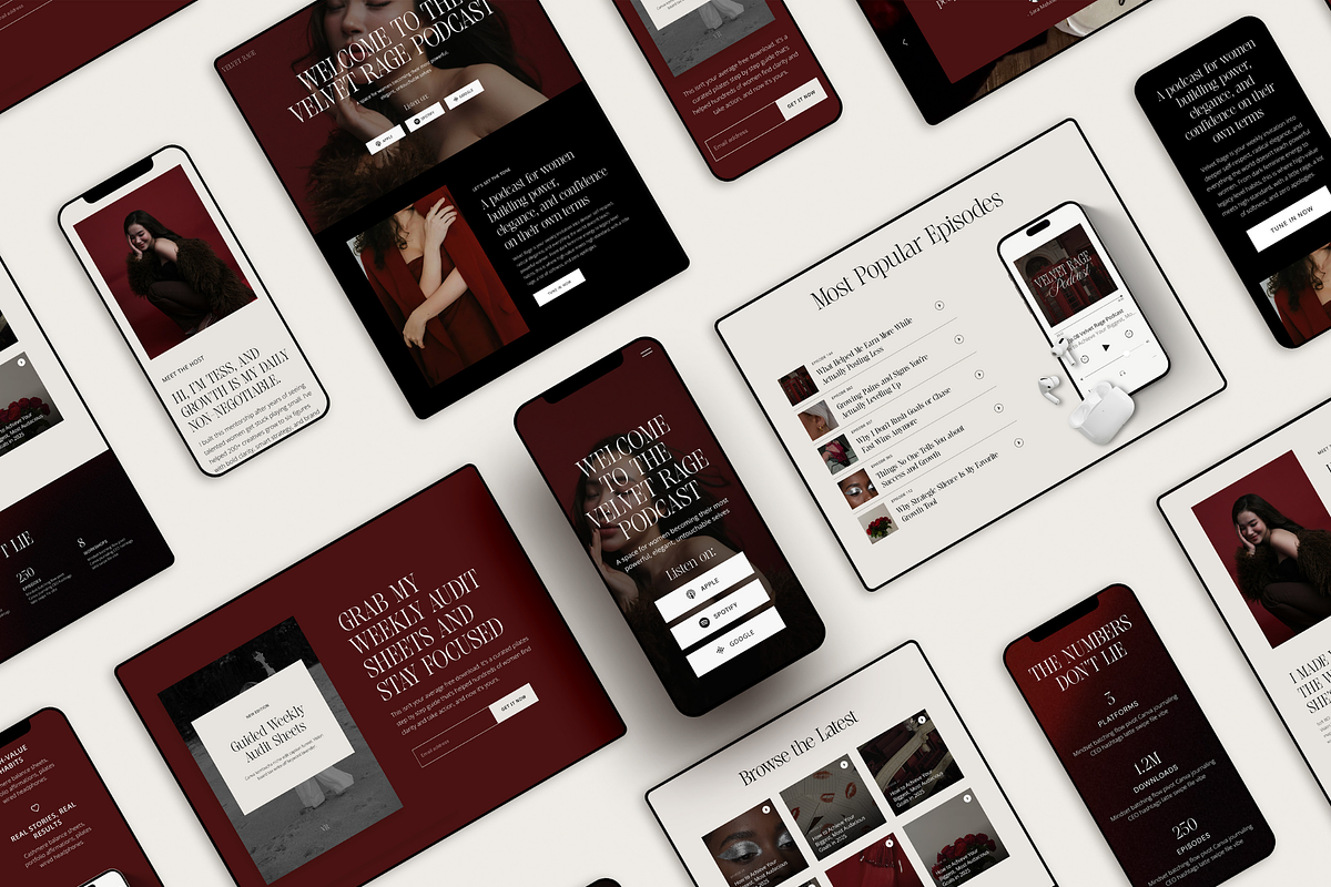 Showit Podcast Website Template Red, a Landing Page Template by Designorina (Photo 6 of 8)