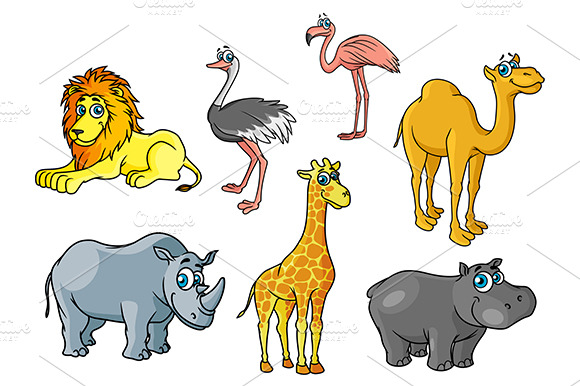 Cartoon African Animals And Birds