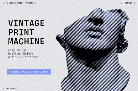 Vintage Print Machine — Halftones, a Brushes & More by J.Studio