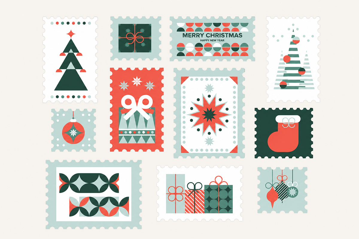 Christmas Stamps Illustrations, a Seasonal Illustration by Anna Studio (Photo 10 of 12)