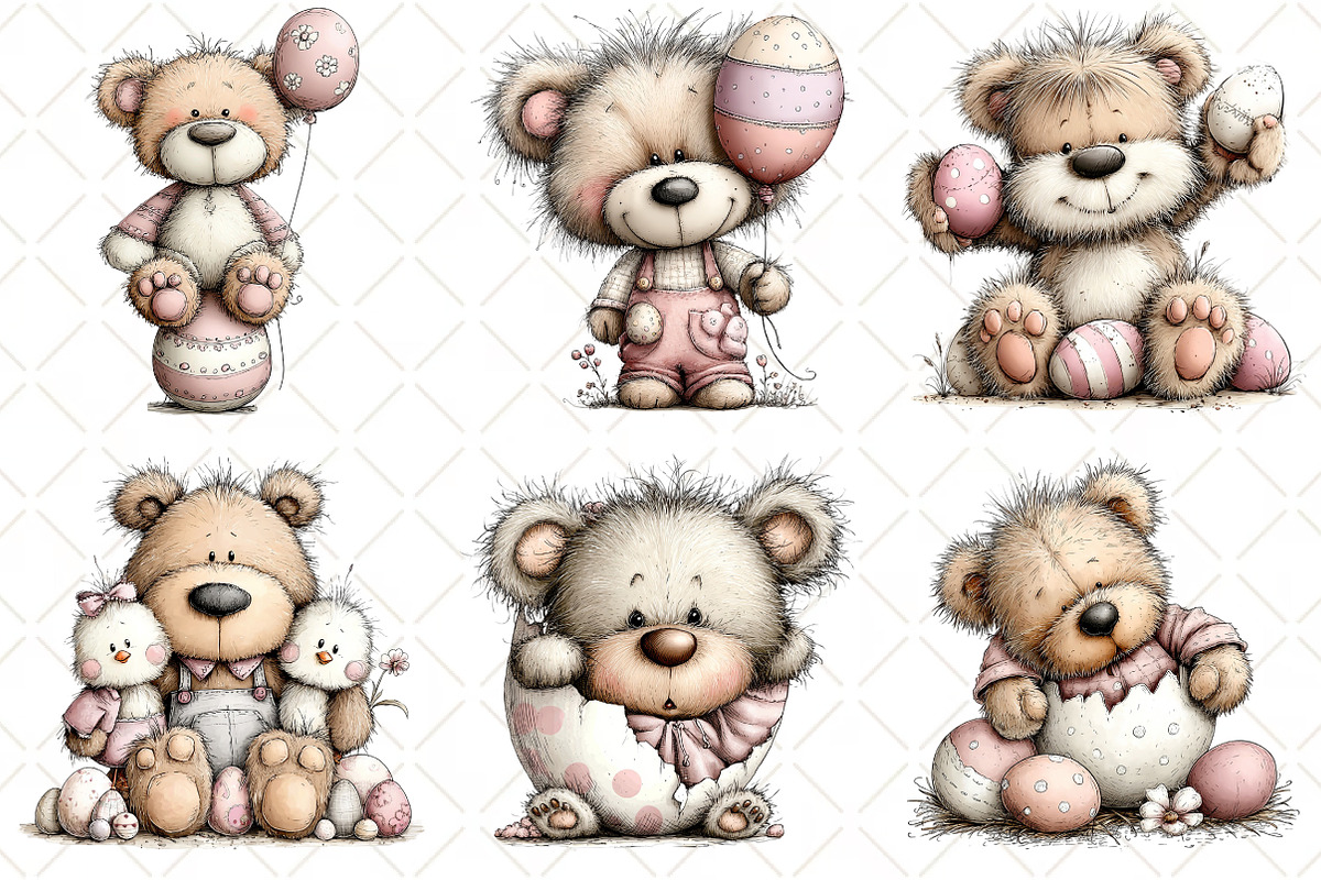 Whimsical Easter Teddy Bear Clipart, an Illustration by Black Bird Studio (Photo 3 of 6)