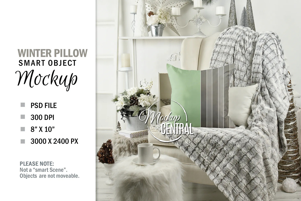 Christmas Pillow Mockup on Chair PSD, a Household Mockup by HaywireMedia & Mockups (Photo 3 of 3)