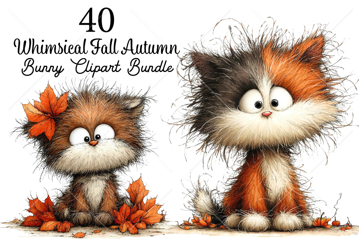 Whimsical Cute Autumn Cat Clipart, a Seasonal Illustration by Canvas Craft (Photo 1 of 10)