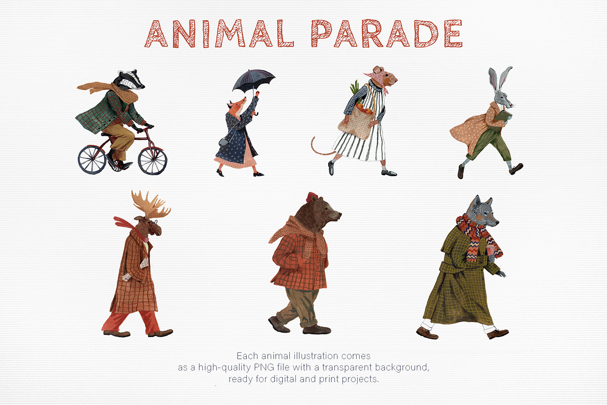 Animal Parade Hand Painted Set, an Animal Illustration by ArtPavo (Photo 7 of 10)