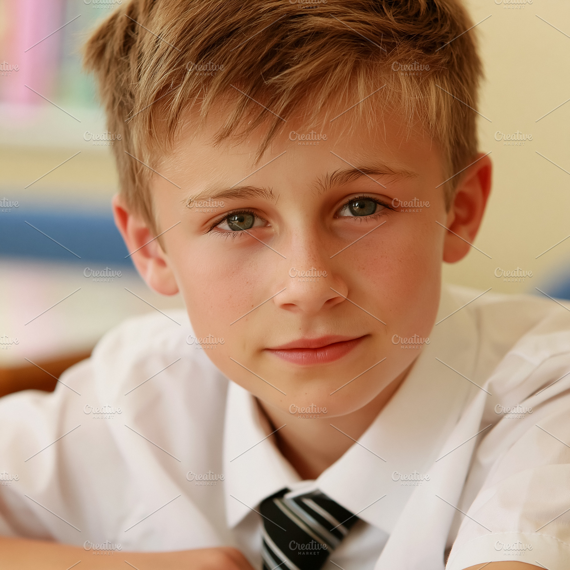 Young boy student portrait wearing school uniform, looking at ca, a Person Photo by Studio ANNA