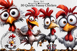 Quirky Funny Chicken Clipart, an Animal Illustration by Rose Art