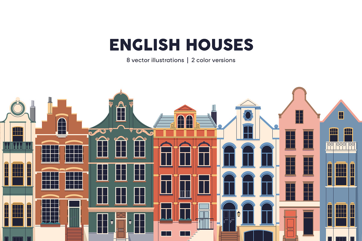 English houses set. UK architecture, an Illustration by Good Studio (Photo 1 of 7)