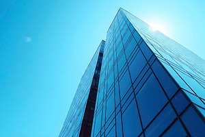 Modern Glass Office Building With Re, a Photo by LOGOCREATIVE