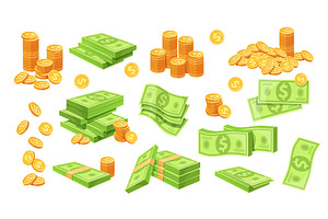 Banknotes stack coins. Green cash, a Finance Illustration by Stock-Smart-Start