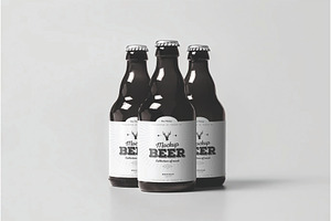 Three Glass Beer Bottles Mockup, an Advertising Mockup by DesignRushMarket