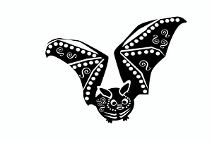 Bat Icon Black And White With Orname