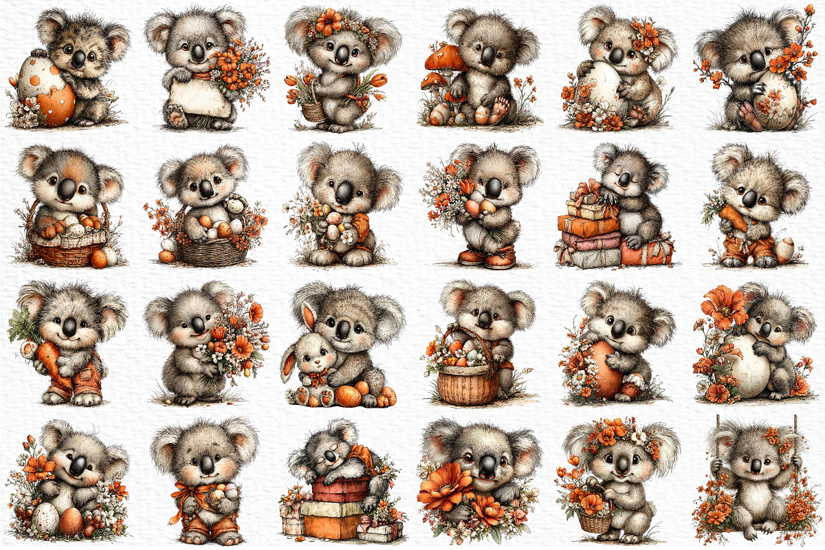 Whimsical Easter Koala Clipart Png, an Illustration by Craft Nest (Photo 6 of 12)