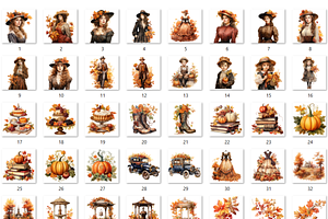 Watercolor Victorian Fall Clipart