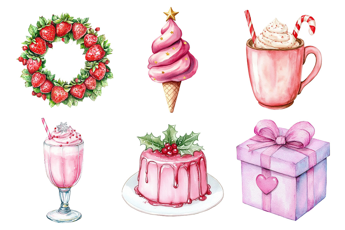 Pink Sweet Cute Christmas Clipart, an Illustration by Daily.Designs (Photo 2 of 5)