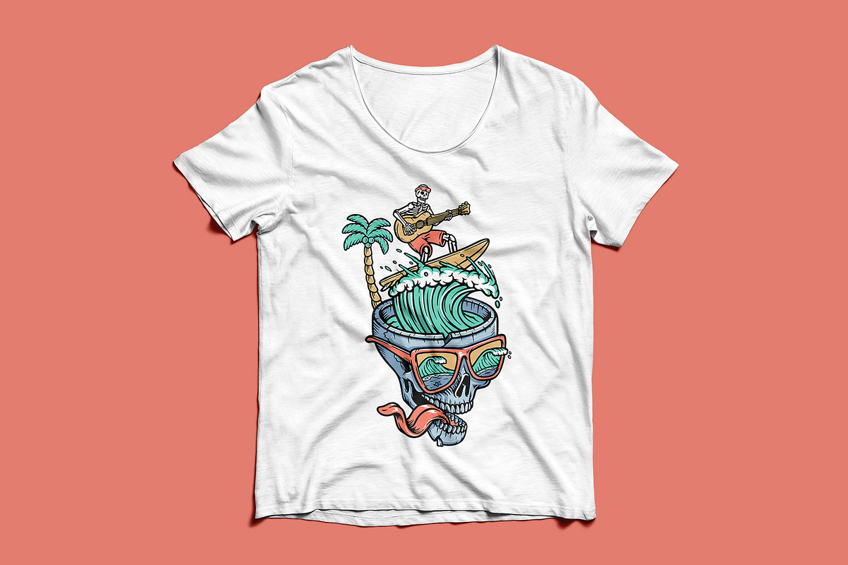 Skull surfing while playing guitar, a Person Illustration by gunaonedesign (Photo 4 of 4)