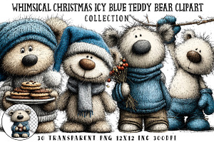 Whimsical Christmas Blue Teddy Bear, an Illustration by OK Design