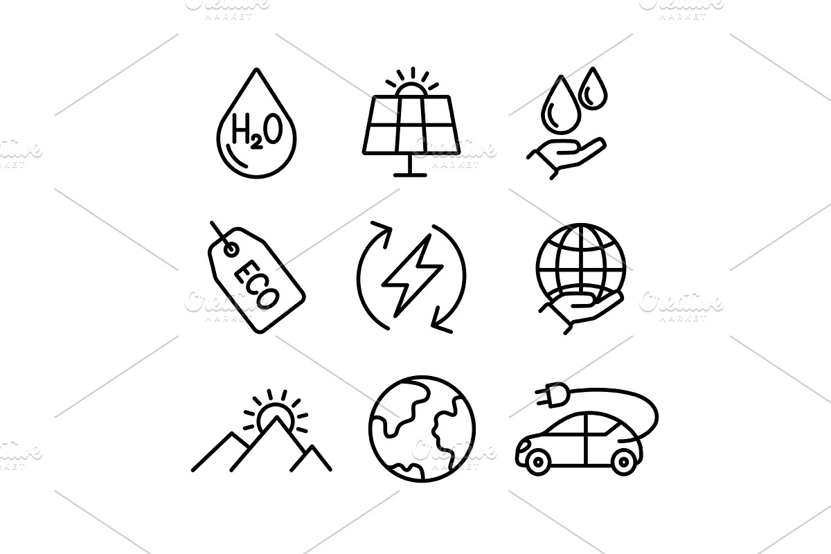 Ecology icons in line style, an Outline Icon by Elen_Art