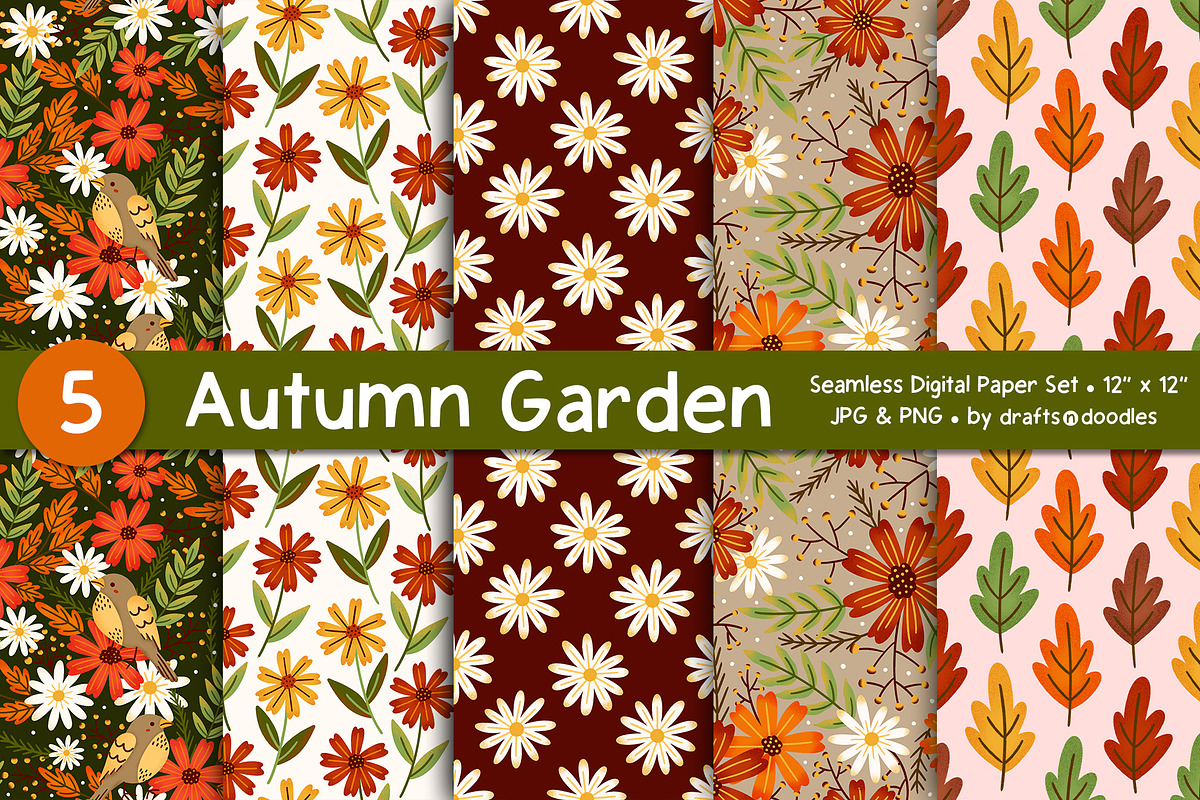 Autumn Garden Digital Paper Set, a Pattern Graphic by Drafts n Doodles (Photo 1 of 9)