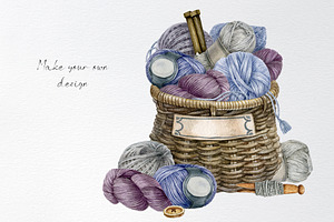 Watercolor Knitting, Crochet Clipart