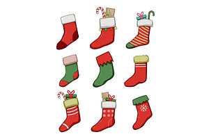 christmas sock set cartoon vector, an Object Illustration by pikepicture
