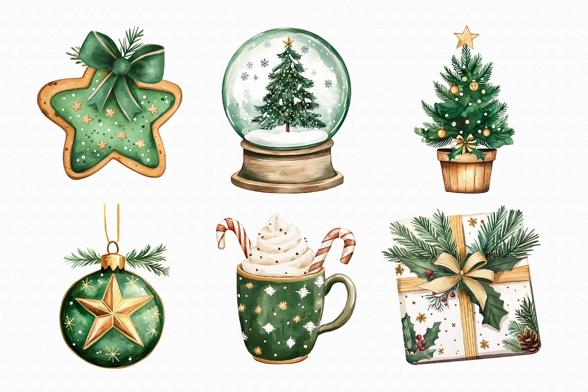 Watercolor Christmas Clipart PNG, an Illustration by Libby Wishes (Photo 8 of 13)