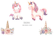 Watercolor cute unicorn clipart, an Object Illustration by Art and Funny (Thumbnail 2 of 7)