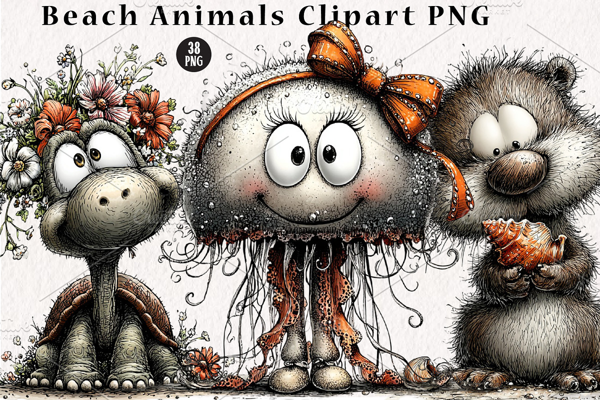 Beach Animals Clipart PNG, a Seasonal Illustration by CreationArt (Photo 1 of 5)