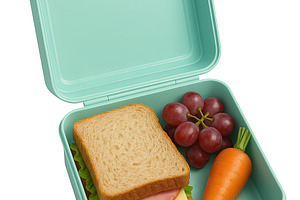 Lunchbox with sandwich, grapes, carr, a Photo by Dvoevnore photos