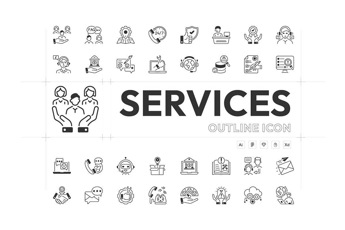 Support and Service Icon Set, an Outline Icon by Prosymbols (Photo 1 of 5)