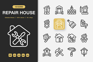 Repair House Icons, an Outline Icon by Spacepixel Creative