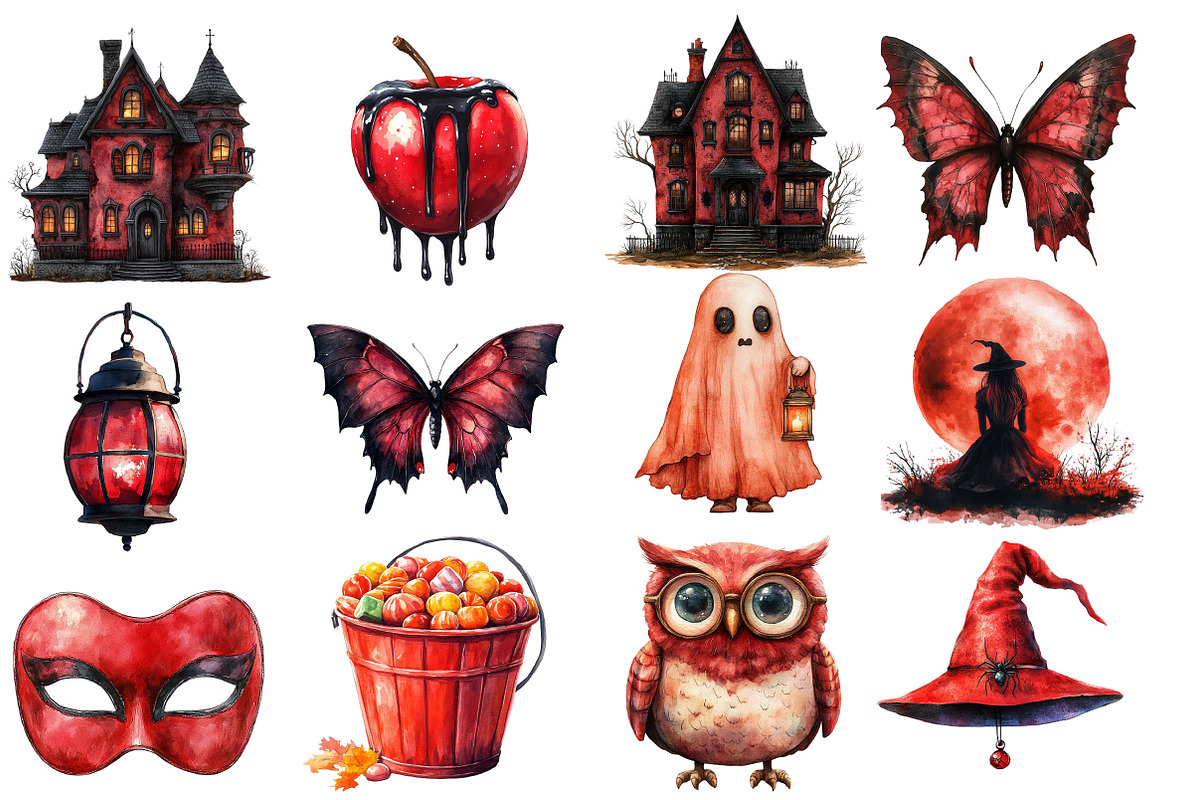 Red Halloween Watercolor Clipart, an Illustration by Designworld (Photo 3 of 5)