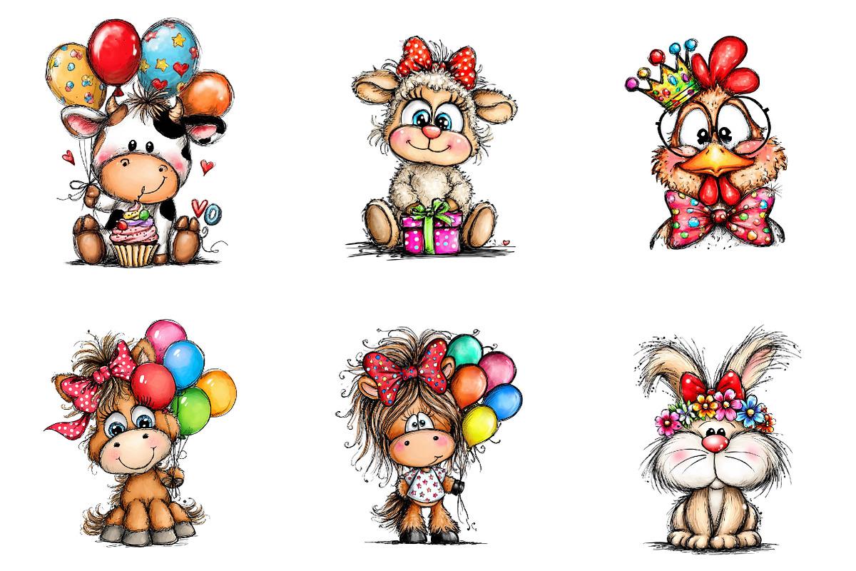 Whimsical birthday animals clipart, an Illustration by CreationArt (Photo 3 of 5)
