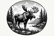 Moose with mountain in the forest, an Illustration by Amazin_art (Thumbnail 6 of 13)