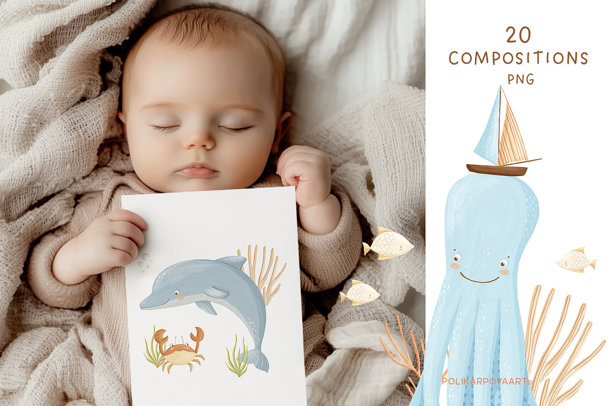 Ocean dreams - baby collection, a Decorative Illustration by polikarpovaart (Photo 4 of 17)